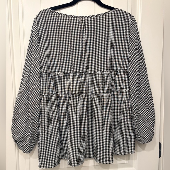 Max Studio Gingham Black and White Blouse Size Large – Tiered, Lightweight, Boho - Picture 14 of 14